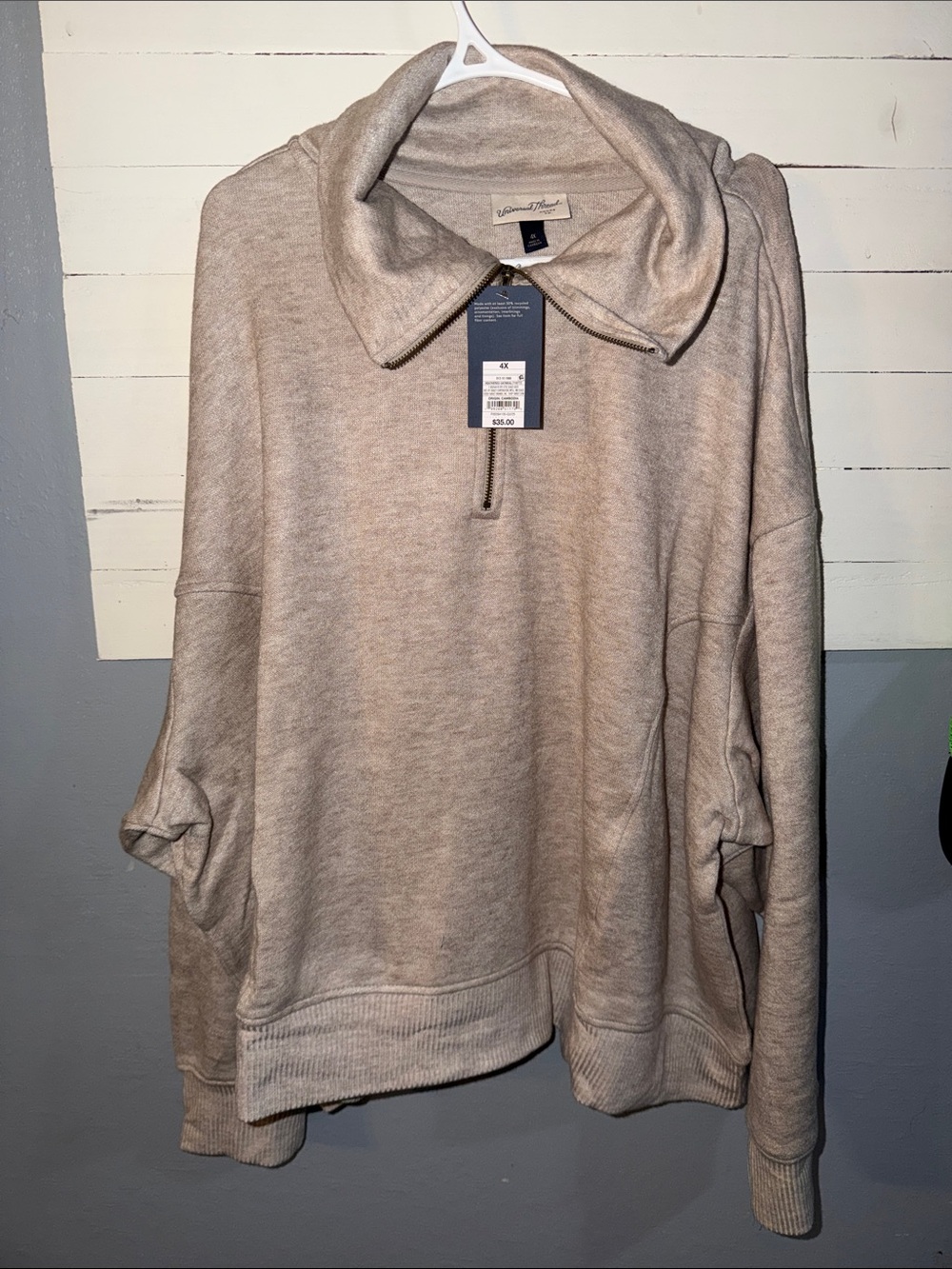 Universal Thread Half-Zip Funnel Neck Sweater - Heathered oatmeal